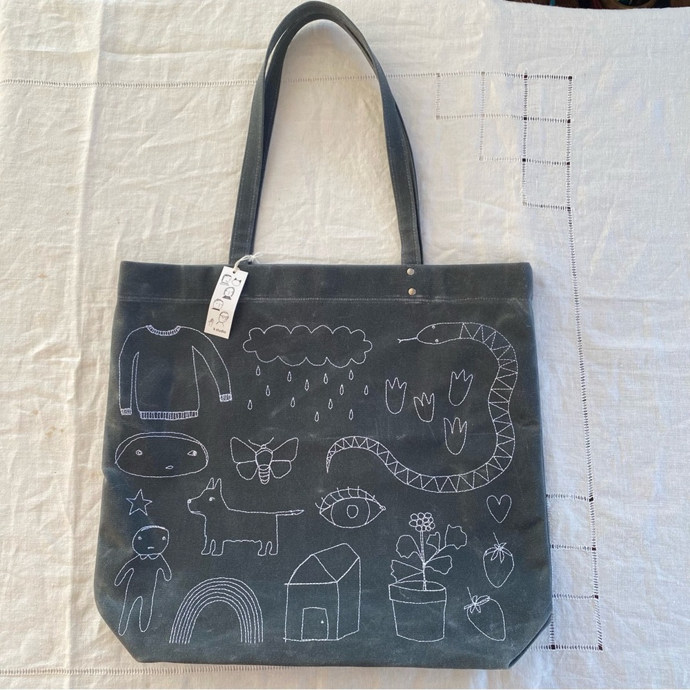 New K Studio Memory Lane Waxed Canvas Tote Embroidered Witchy Artsy Aesthetic